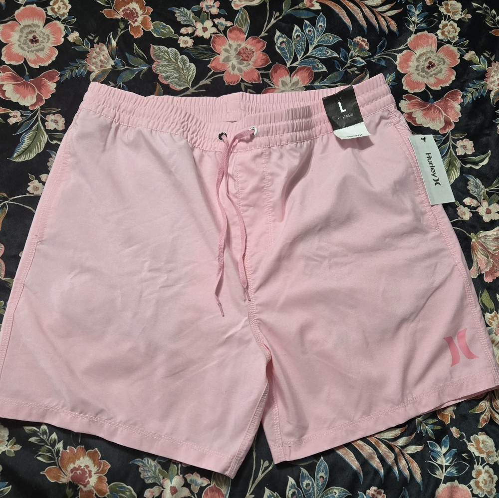 Men's Pink Hurley Shorts, Causual, Swim Trunk Material Nwt Light Pink VOLLEY 17"